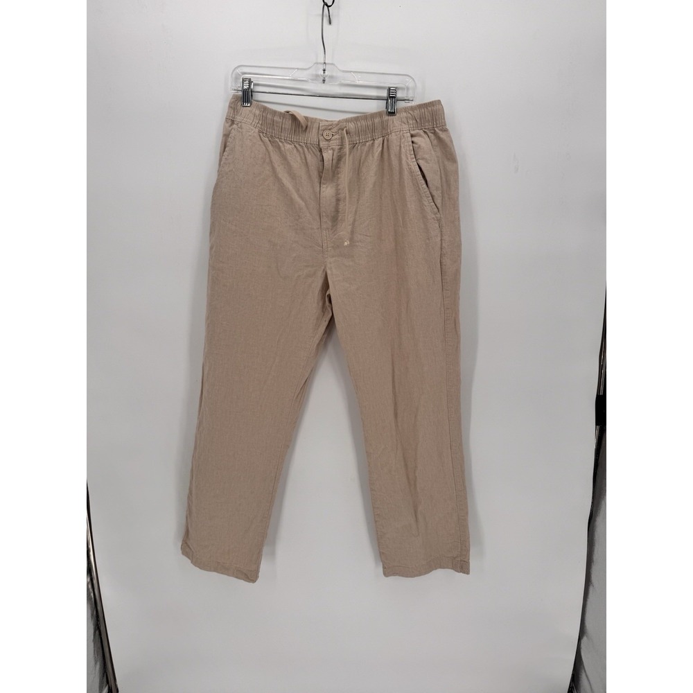 Mutual Weave Men's Size L Beach Pant Khaki Chambray Relaxed Fit Linen Blend Reso